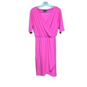 Covington Women's L Pink V-Neck Faux Wrap Dress Half Sleeve